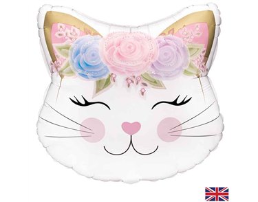 22in FLORAL KITTEN SHAPED FOIL BALLOON