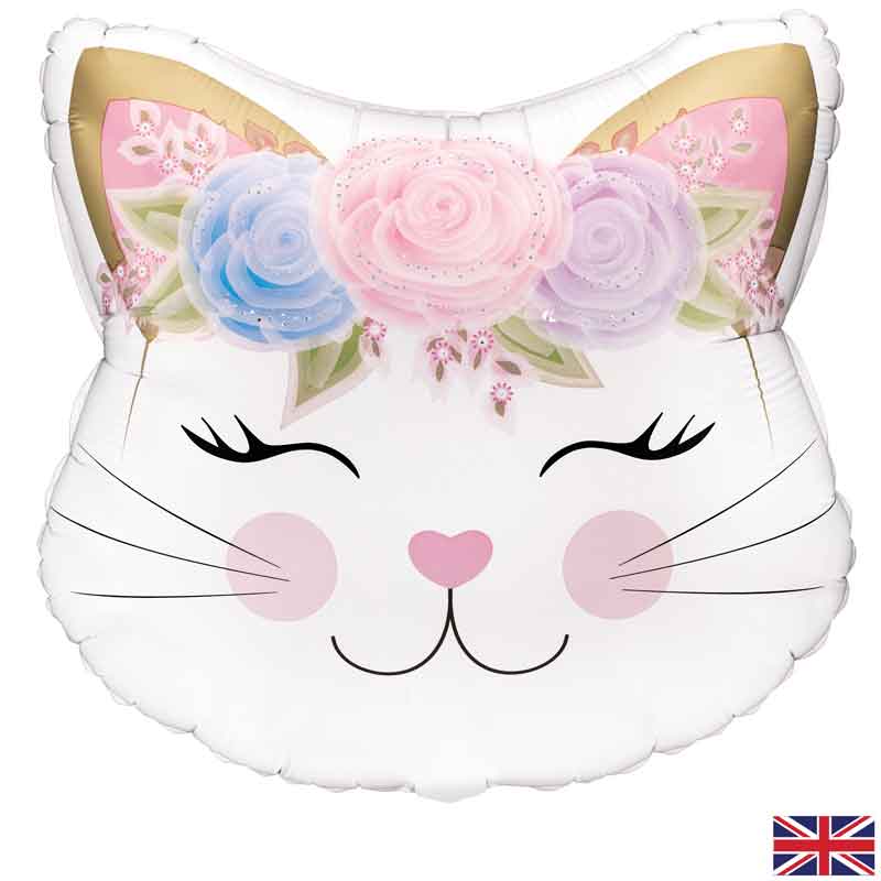 22in FLORAL KITTEN SHAPED FOIL BALLOON