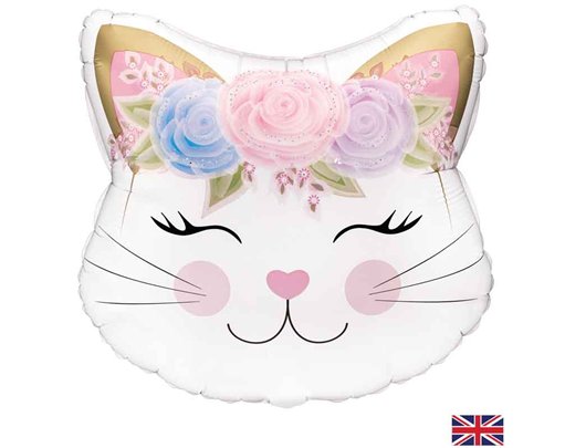 22in FLORAL KITTEN SHAPED FOIL BALLOON