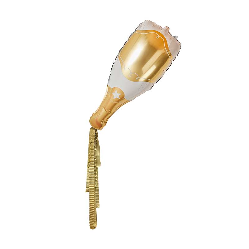 GOLD & WHITE CHAMPAGNE BOTTLE FOIL BALLOON & CREPE PAPER TASSELS