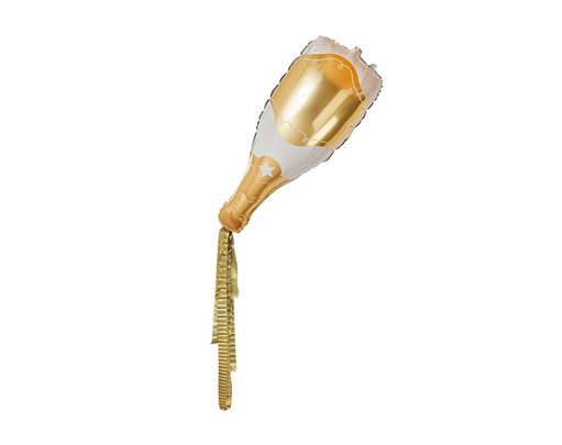 GOLD & WHITE CHAMPAGNE BOTTLE FOIL BALLOON & CREPE PAPER TASSELS