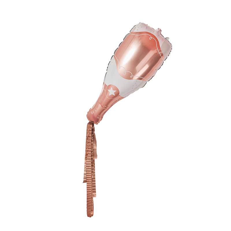 ROSE GOLD & WHITE CHAMPAGNE BOTTLE FOIL BALLOON & CREPE PAPER TASSELS