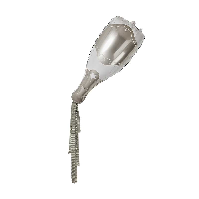 SILVER & WHITE CHAMPAGNE BOTTLE FOIL BALLOON & CREPE PAPER TASSELS