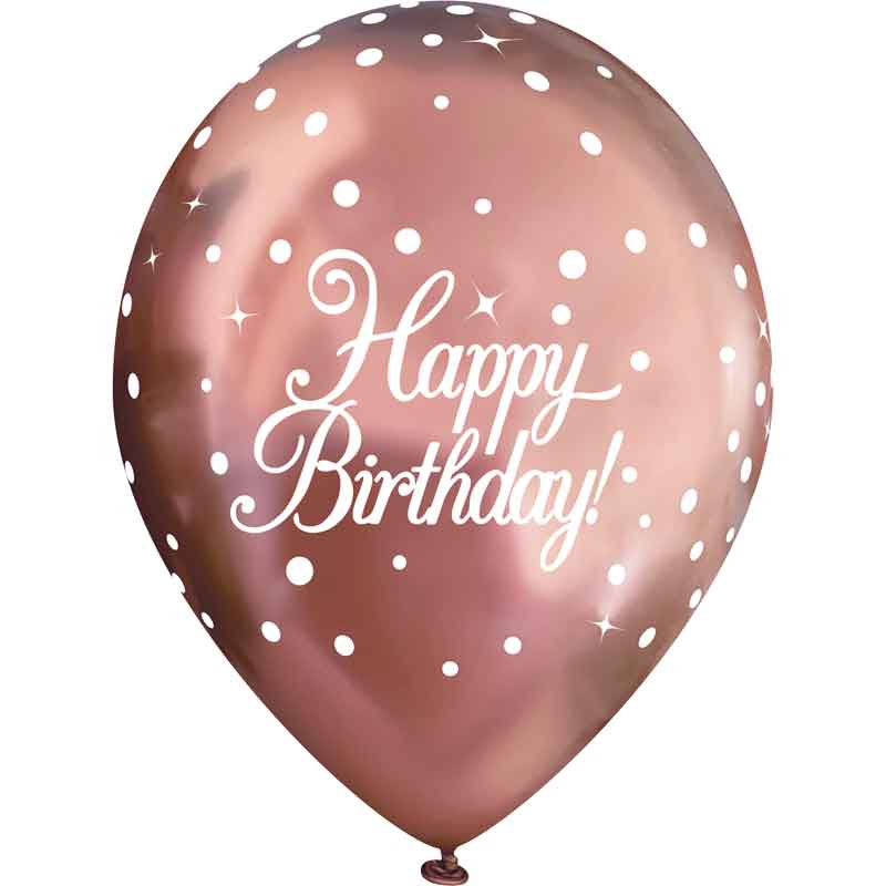 6PK 11in SPARKLING FIZZ ROSE GOLD HAPPY BIRTHDAY BALLOONS