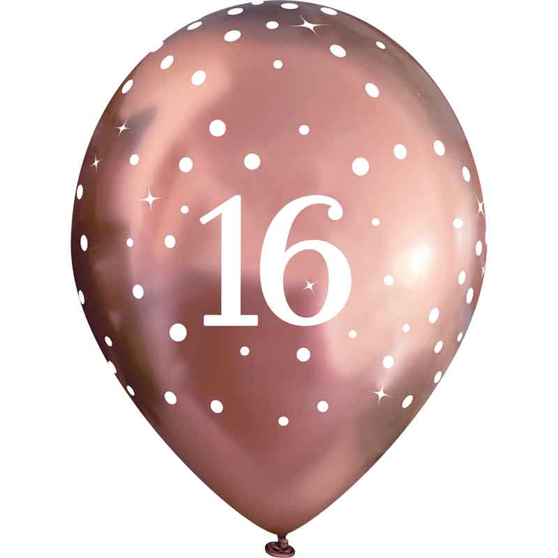 6PK 11in SPARKLING FIZZ ROSE GOLD 16TH BALLOONS