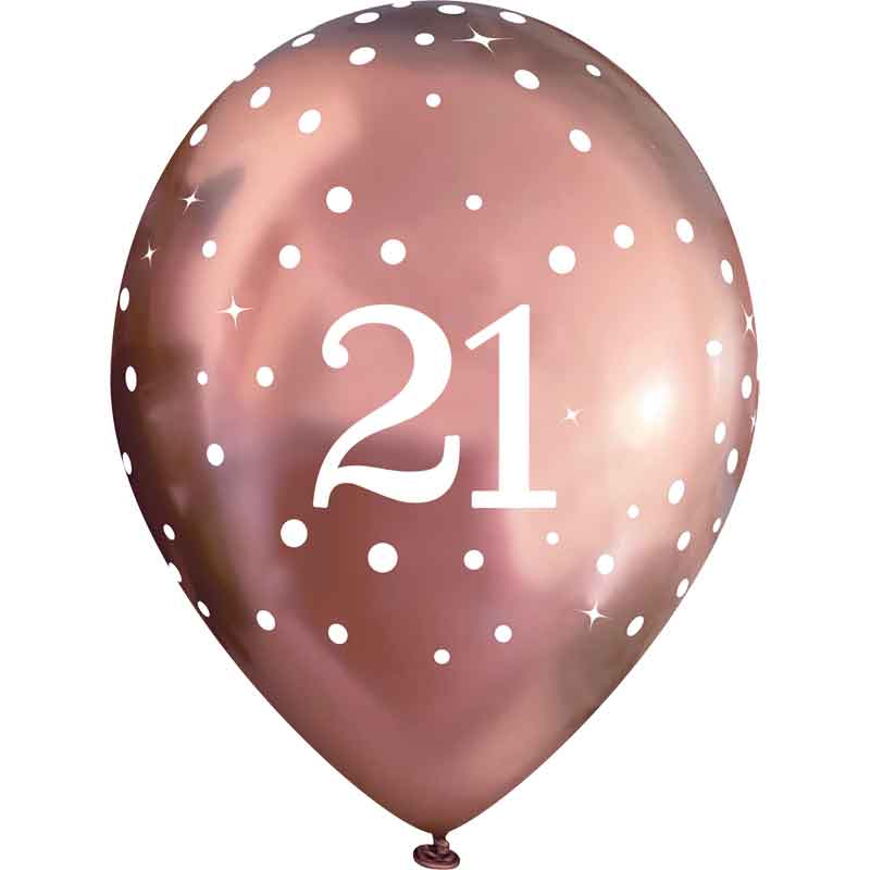 6PK 11in SPARKLING FIZZ ROSE GOLD 21ST BALLOONS
