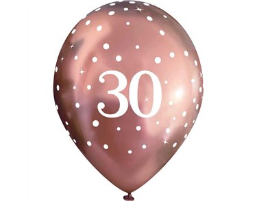 6PK 11in SPARKLING FIZZ ROSE GOLD 30TH BALLOONS