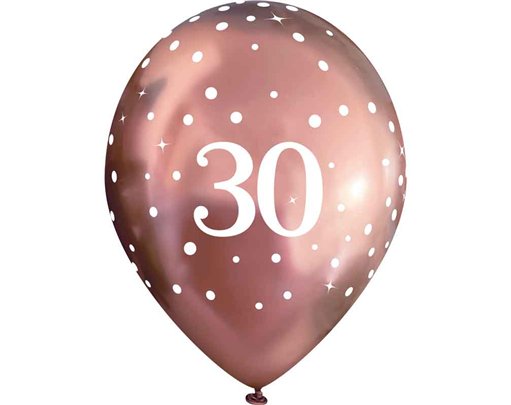 6PK 11in SPARKLING FIZZ ROSE GOLD 30TH BALLOONS