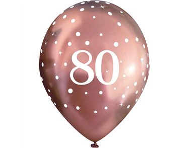 6PK 11in SPARKLING FIZZ ROSE GOLD 80TH BALLOONS