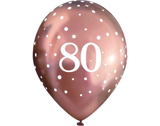 6PK 11in SPARKLING FIZZ ROSE GOLD 80TH BALLOONS