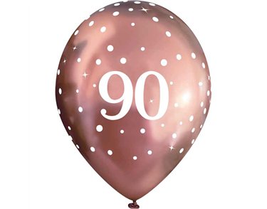 6PK 11in SPARKLING FIZZ ROSE GOLD 90TH BALLOONS