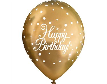 6PK 11in SPARKLING FIZZ GOLD HAPPY BIRTHDAY BALLOONS