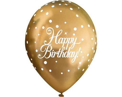 6PK 11in SPARKLING FIZZ GOLD HAPPY BIRTHDAY BALLOONS