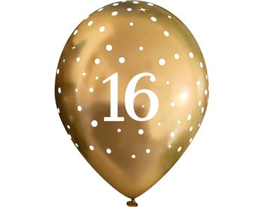 6PK 11in SPARKLING FIZZ GOLD 16TH BALLOONS