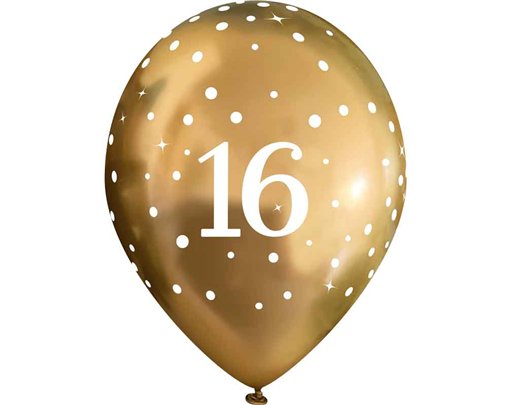 6PK 11in SPARKLING FIZZ GOLD 16TH BALLOONS