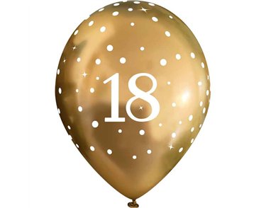 6PK 11in SPARKLING FIZZ GOLD 18TH BALLOONS