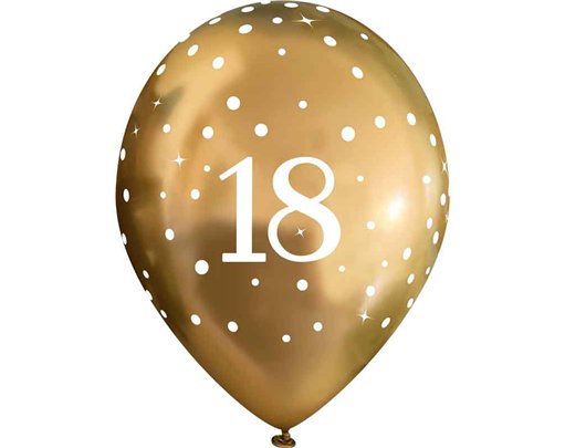 6PK 11in SPARKLING FIZZ GOLD 18TH BALLOONS