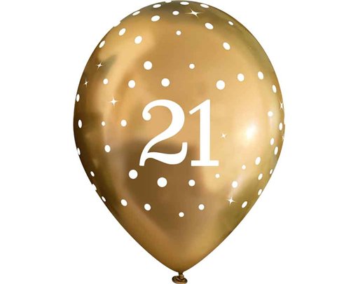 6PK 11in SPARKLING FIZZ GOLD 21ST BALLOONS