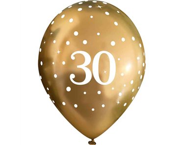 6PK 11in SPARKLING FIZZ GOLD 30TH BALLOONS