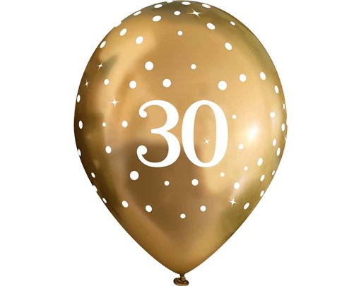 6PK 11in SPARKLING FIZZ GOLD 30TH BALLOONS