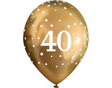 6PK 11in SPARKLING FIZZ GOLD 40TH BALLOONS