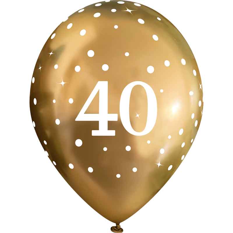 6PK 11in SPARKLING FIZZ GOLD 40TH BALLOONS