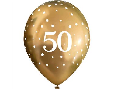 6PK 11in SPARKLING FIZZ GOLD 50TH BALLOONS]