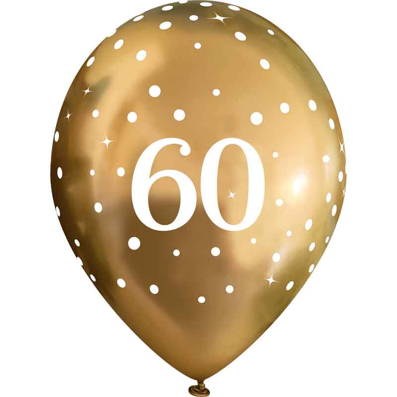 6PK 11in SPARKLING FIZZ GOLD 60TH BALLOONS