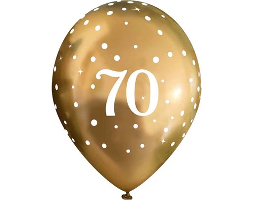 6PK 11in SPARKLING FIZZ GOLD 70TH BALLOONS