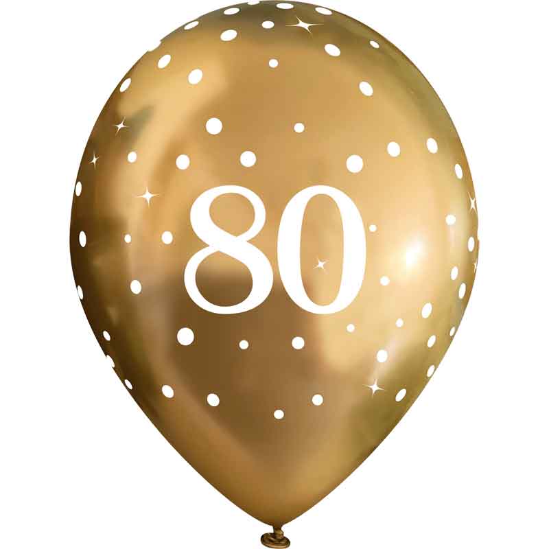 6PK 11in SPARKLING FIZZ GOLD 80TH BALLOONS
