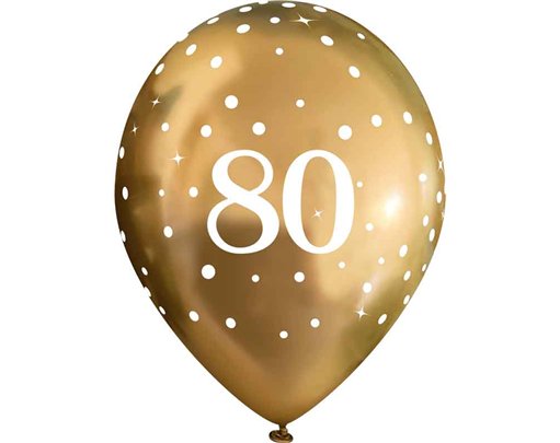 6PK 11in SPARKLING FIZZ GOLD 80TH BALLOONS