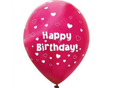 6PK 11in HEARTS FUCHSIA PINK HAPPY BIRTHDAY BALLOONS
