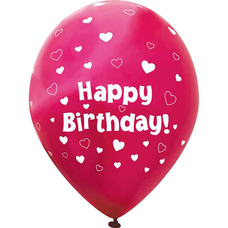 6PK 11in HEARTS FUCHSIA PINK HAPPY BIRTHDAY BALLOONS