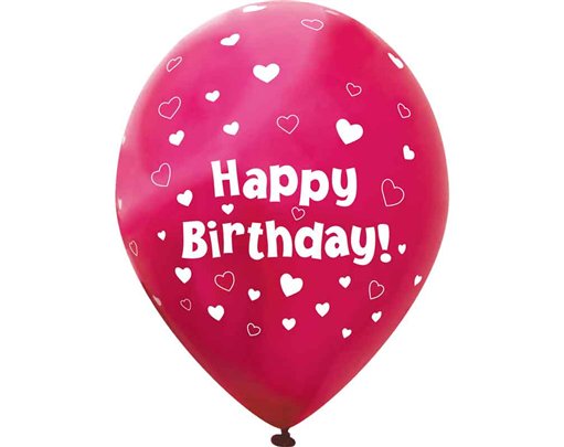 6PK 11in HEARTS FUCHSIA PINK HAPPY BIRTHDAY BALLOONS