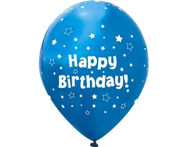 6PK 11in STARS METALIC BLUE HAPPY BIRTHDAY BALLOONS