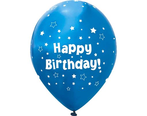 6PK 11in STARS METALIC BLUE HAPPY BIRTHDAY BALLOONS