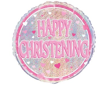 18in PINK CHRISTENING PRISM ROUND FOIL BALLOON