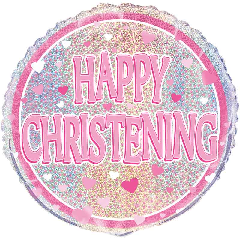 18in PINK CHRISTENING PRISM ROUND FOIL BALLOON