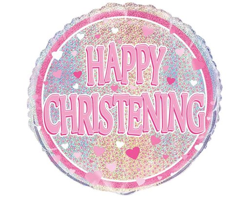 18in PINK CHRISTENING PRISM ROUND FOIL BALLOON