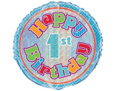 18in AGE 1 BIRTHDAY PRISM ROUND FOIL BALLOON