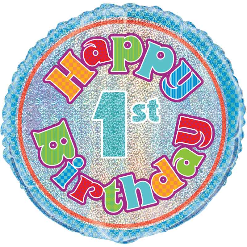 18in AGE 1 BIRTHDAY PRISM ROUND FOIL BALLOON