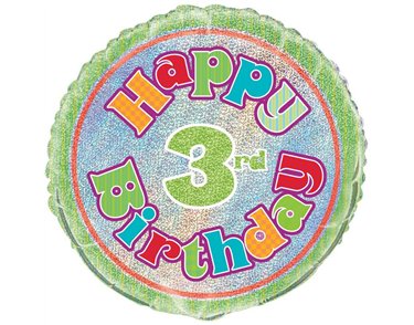 18in AGE 3 BIRTHDAY PRISM ROUND FOIL BALLOON