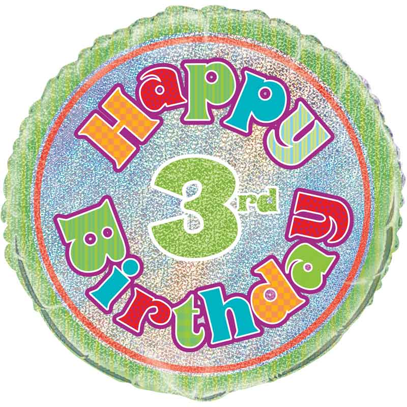 18in AGE 3 BIRTHDAY PRISM ROUND FOIL BALLOON