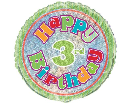 18in AGE 3 BIRTHDAY PRISM ROUND FOIL BALLOON