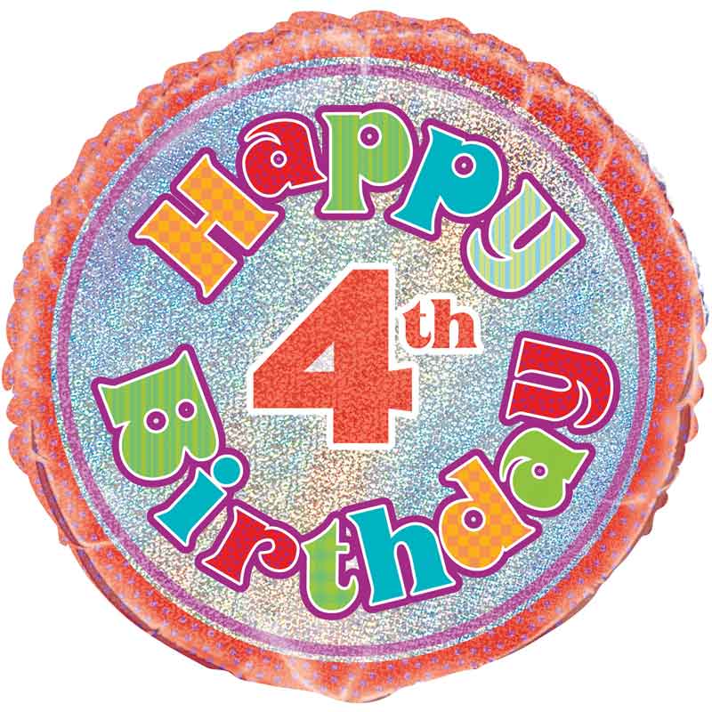 18in AGE 4 BIRTHDAY PRISM ROUND FOIL BALLOON