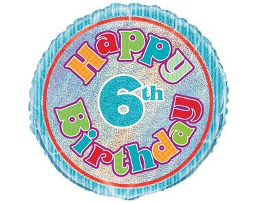 18in AGE 6 BIRTHDAY PRISM ROUND FOIL BALLOON