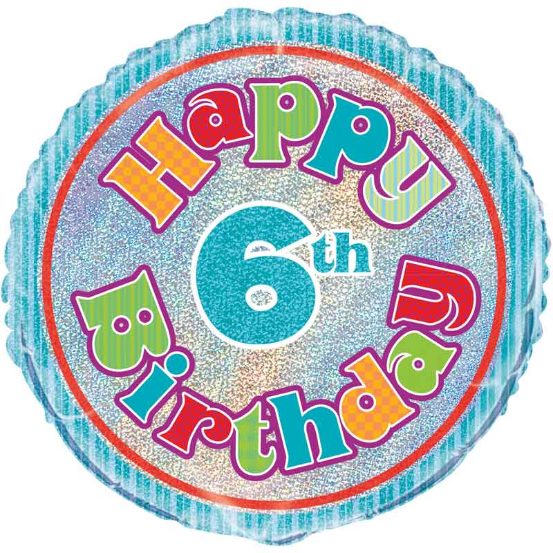 18in AGE 6 BIRTHDAY PRISM ROUND FOIL BALLOON