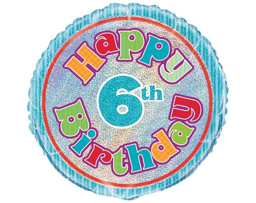 18in AGE 6 BIRTHDAY PRISM ROUND FOIL BALLOON