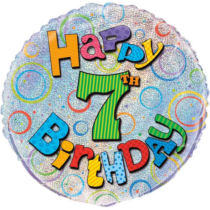 18in AGE 7 BIRTHDAY PRISM ROUND FOIL BALLOON
