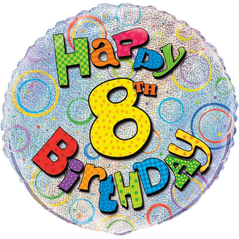 18in AGE 8 BIRTHDAY PRISM ROUND FOIL BALLOON